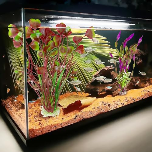 2PCS 16 Inch Aquarium Artificial Plastic Plant Decorations Ceramic Base Fish Tank Scenery Crafts Pet Supplies