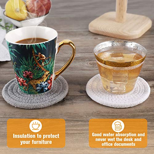 ABenkle 8 Pcs Drink Coasters with Holder, Cotton Woven Absorbent Coasters for Drinks, Minimalist Home Decor Coaster Set for Wooden Tabletop Protection Table, 4.3 inches White - color: White, size: 8 Pcs