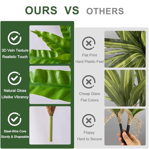 4 Pcs Artificial Greenery Stems Fake Bird Nest Fern Faux Branches Artificial Plants Realistic Fake Dracaena Realistic Plants for Indoor Outdoor Porch Patio Home Office Living Room Decor (Bright Green) - color: Bright Green