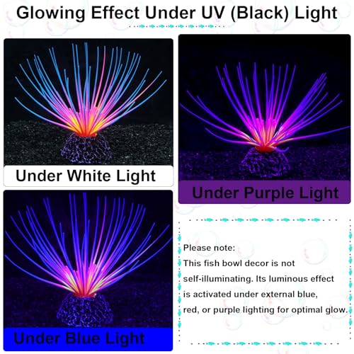 Silicone Glowing Effect Fish Tank Decorations for Aquarium, Artificial Soft Anemone Coral Plants Ornaments for Aquarium Decor Landscape, Glow in Dark Fish Tank Accessories Decorations(Rainbow) - color: Rainbow