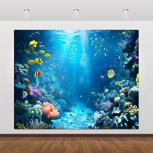 Under The Sea Backdrop 10x8ft Underwater World Ocean Seabed Photo Background Mermaid Backdrop for Girls Birthday Party Tropical Fish Coral Deep Sea Background Undersea Party Banner Decorations