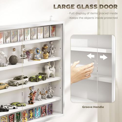 HOMCOM 5-Tier Display Cabinet, Glass Door Cabinet with Adjustable Shelves, Wall-Mounted Display Case for Playroom, Bedroom, White - color: White