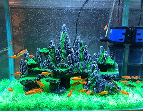 Extra Large Aquarium Decorations - Big Mountain View Ornaments, Come with 1 Little Diver and 2X 4inch Aquarium Plastic Plants