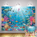 Underwater Backdrop Aquarium Ocean Corals Tropical Fish Photography Background Ocean Theme Party Decorations for Kid Boy's Birthday Cake Table Photo Booth Props (7x5FT)