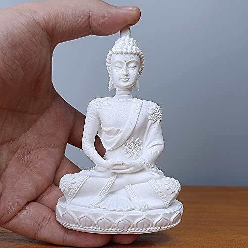 HYFAN Mini Sandstone Buddha Yoga Meditation Statue Harmonious Figurine Collectible Craft Feng Shui Sculpture Decor for Home Office Shelf Desktop (White 3 - color: White 3