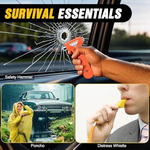 Nilight Car Emergency Kit with Jumper Cable, First Aid Kit Safety Assistance Tools for Travel Camping Outdoor Cars Truck SUV RV, Roadside Essentials with Flash Light - color: Essential Kit+Digi Air Compressor+Tire Fuse kit