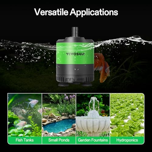 VIVOSUN 400 GPH 20W Submersible Water Pump, with Adjustable Water Flow, 4.9 ft Tubing, Additional Ceramic Shaft, and Outlet Adapters, for Fish Tanks, Aquariums, Hydroponics, Fountains - size: 400 GPH