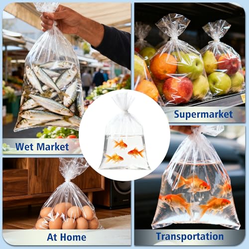 Live Fish Bags,Double Seal, Leak Proof, Heavy Duty for Aquarium Fish Shipping, Transportation, 50 Pack 7.5” x 13”