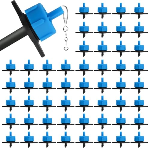 100PCS 1/4" Drip Irrigation Emitters, Kalolary 2 GPH Pressure Compensating Drippers for 4/7mm Tube Micro Sprinkler Garden Constant Water Flow Head for 8L/H Pressure Drip Irrigation Parts (Blue) - color: 2GPH Blue