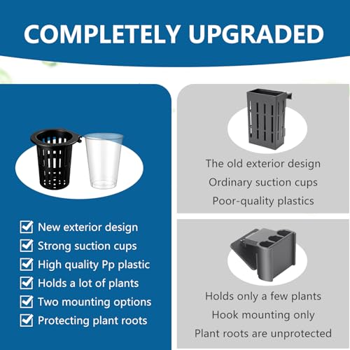 Novabright 2 Pack New Upgraded Large Aquarium Plant Holder with Hydroponic Cup 3.37 Inch Sick Hook and Suction Cup for Fish Tank Aquaponic Plant Cultivation and Aquascape Accessories Decoration(Black)