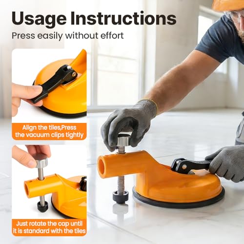 2026 New Adjustable Height Setter Professional Countertop Leveling Tool, Floor Gap Fixer Tool Powerful Tile Leveling Tools with Vacuum Lifting Clamps Rubber for Granite, Marble (Yellow*2) - color: Yellow*2