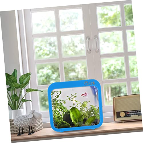 Mini Fish Tank with Light - Transparent Small Aquarium Betta Fish Bowl with 5 Color Changing Led Lights for Desktop Home Office Decor Easy to Clean and Detachable - color: Blue