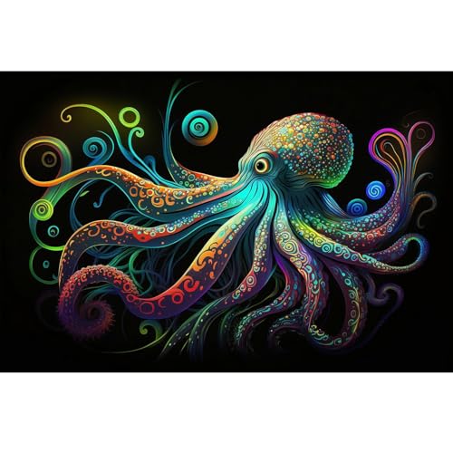 Octopus Aquarium Background Exquisite Colorful Octopus Terrarium Background Glowing Octopus on Black Background Fish Tank Backdrop Octopus Backdrops Poster Wallpaper Decorations Vinyl 24x12in - color: Cartoon Green, size: 24(W)x12(H)in
