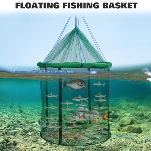 QualyQualy Floating Fish Basket 41/73 Gallons Extra Large for Live Caught, Fully Foldable Fishing Net Holder for Bait Live Well Collapsible Mesh Fishing Holder Cage - color: Green, size: 23.6*23.6*21.6IN (41 GAL)