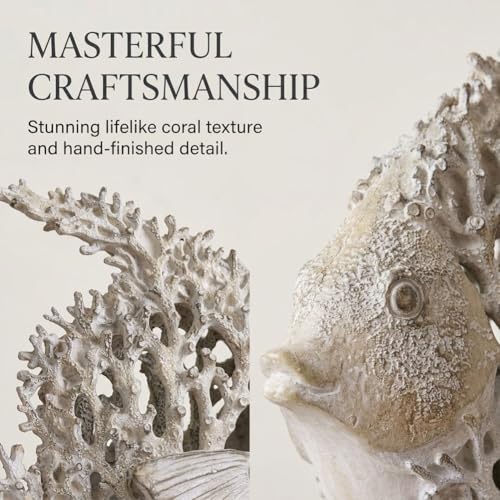 QIANLING Beach Coastal Decor Coral Reef Angelfish Figurines, Modern Nautical Decor Ocean Centerpieces for Living Room, Bathroom, Office, Coffee Table, Beach House, Seaside, Entrance, Shelf Decorative - color: Sandstone White, size: Small