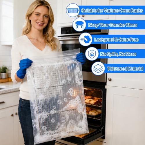 Palksky Oven Rack Cleaning Bags, 3 Sizes Heavy Duty No Scrub Bags for Use with Oven Cleaner, Reusable Leak-Resistant PE Bags for Deep Soaking Grill Grates & BBQ Racks, No Cleaner Included, 16 Packs - color: 16 Packs - Short Size Zipper Opening, size: 15.7