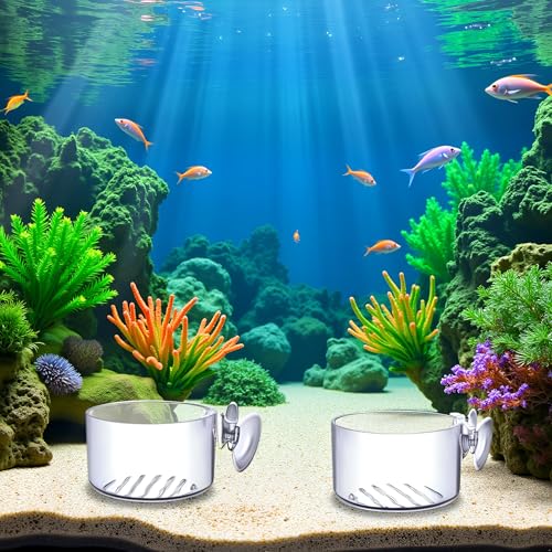 4Pcs Transparent Acrylic Aquatic Plant Cups with Suction - Aquarium Decoration 2 Shapes for Fish Tank Ornament