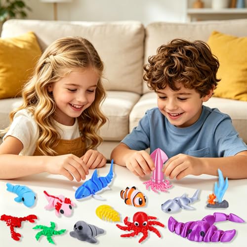 25 Pcs 3D Printed Ocean Animals Set, Flexible Articulated Mini Sea Animal Figurines Fidget Toy Desk Pets, Ideal for Party Favors Birthday Gifts Office Desktop Home Decor - style: 25Pcs-3D Ocean Animals