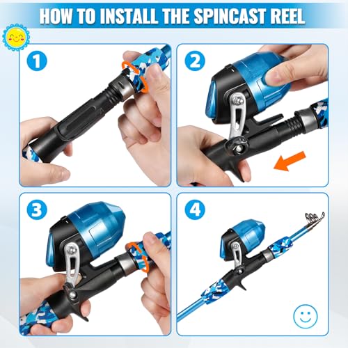 PLUSINNO Kids Fishing Pole with Spincast Reel Telescopic Fishing Rod Combo Full Kits for Boys, Girls, and Adults - color: Blue (with Fishing Net), size: 4FT / 1.2M