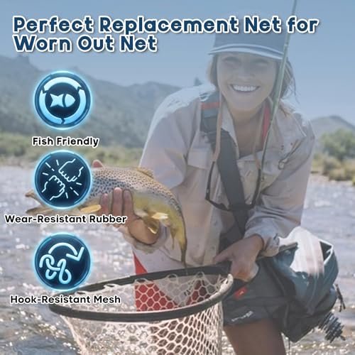 Riverruns Rubber Net Replacement with Repair Kit Fly Fishing Net Replacement Knotless Netting Bag for Rubber Fishing Net, Catch & Release - color: Transparent, size: 19.7" Dia x 23.6" Depth (59.8" Circumference)