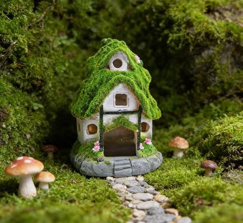 M2cbridge Aquarium Decorations Fish Hideout House Betta Cave Landscape Garden Decoration with Green Lifelike Moss (Garden Shed) - style: Garden Shed