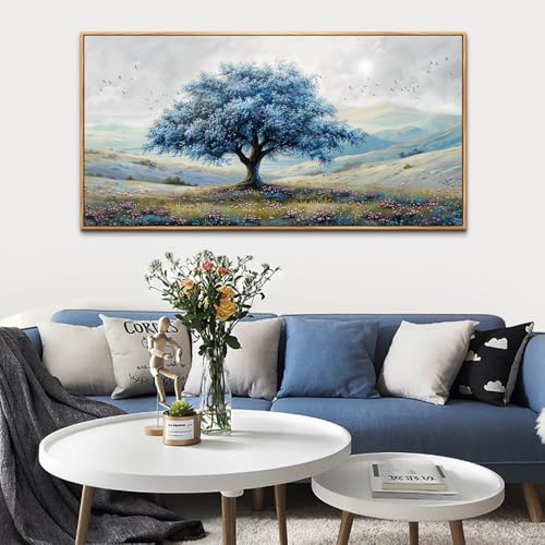 ZUITINGHUA Wood Framed Canvas Wall Art For Living Room Large Wall Decor For Office Bedroom Decorations Blue Tree Landscape Pictures Farmhouse Paintings Artwork Wall Mural Modern Home Decor 30x60 In - color: Blue Tree Wood Framed, size: 60"L x 30"W