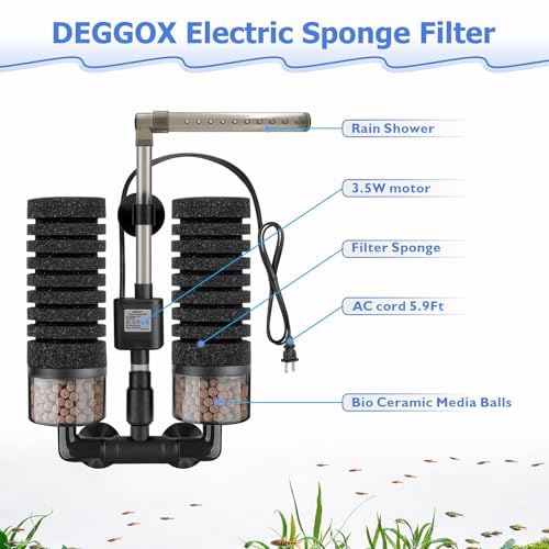 Upgrade Aquarium Electric Power Sponge Filter with Submersible Pump ，Ultra-Quiet Motor with Bio Ceramic Media Balls and 2 Spare Sponge (L for 20-55 Gal) - size: 20 to 55 Gallons