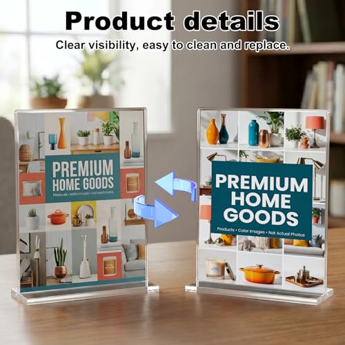 xydstay 6pack Acrylic Sign Holder 8.5 X 11, Vertical T Shape Clear Plastic Sign Holder, Menu Holder, Table Display Stand for Restaurant, Office, School, Store and Home Use