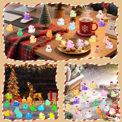 160 Pcs Mini Christmas Resin Ducks Luminous Tiny Ducks Little Glow in The Dark Plastic Ducks for Micro Landscape Garden Aquarium Décor Dollhouse Accessories DIY Craft Slime Making Xmas Decoration
