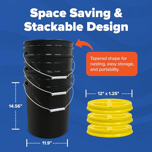 ePackageSupply 5 Gallon Bucket - Food Grade Bucket with Airtight Gamma Seal Screw-On Lid, BPA-Free, Heavy-Duty 90 Mil HDPE Plastic, Bulk Storage, Durable Container, Made in USA, Black/Yellow, 3 Packs - color: Black/Yellow, size: 3 Packs