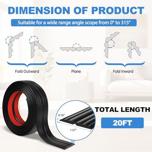 Wall Corner Protector Peel and Stick Corner Trim Molding Flexible Inside & Outside Wall Edge Guard Self Adhesive Moulding Trim for Edge Use, Black, 1.6” W x 20’ L - color: Black, size: 1.6 In x 20 Ft