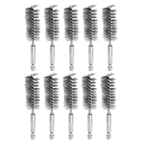 HARFINGTON 10Pcs Stainless Steel Bore Brush 20mm Dia 4" Long Cleaning Twisted Wire Brush with Handle 1/4" Hex Shank for Tubes, Ports, Bearings - size: 20mm