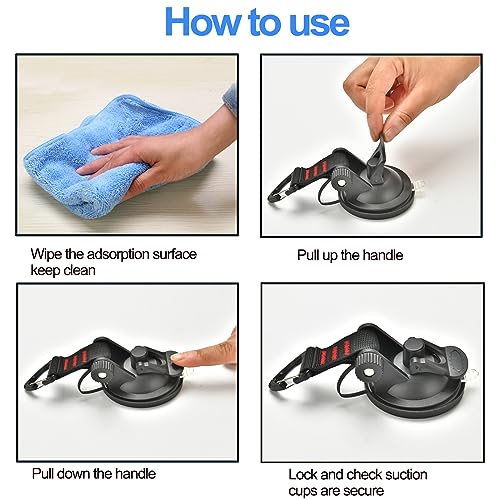 4 Pcs Heavy Duty Suction Cups Anchor with Security Hooks - Outdoor Strong Suction Cups with 4 Pcs Tarp Clips Multipurpose Car Camping Accessories Suction Cup for Car Awning Boat Camping Trap Tie Down