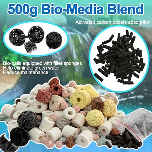 18PCS Upgraded Pond Waterfall Spillway Filter Media, 9* Pond Filter Pads + 500g Ceramic Rings+8 Bracket, Fish Filtration Durable Foam Mat for 8-Inch Waterfall Box