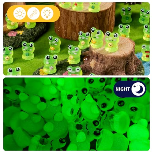 60 pcs Mini Resin Frog Many Styles Variety Tiny Luminous Animals Figures Miniature Little Small Animal Figurines Bulk for Micro Fairy Garden Landscape Accessories Hide Crafts Decor Aquarium - color: Frog-60p