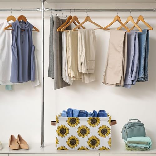 Foldable Storage Baskets, Meadow Sunflower Storage Bins with Handles, Decorative Cloth Organizer Storage Boxes for Home|Office 15 x 11 x 9.5 in - color: Meadow Sunflower, size: 1 PCS