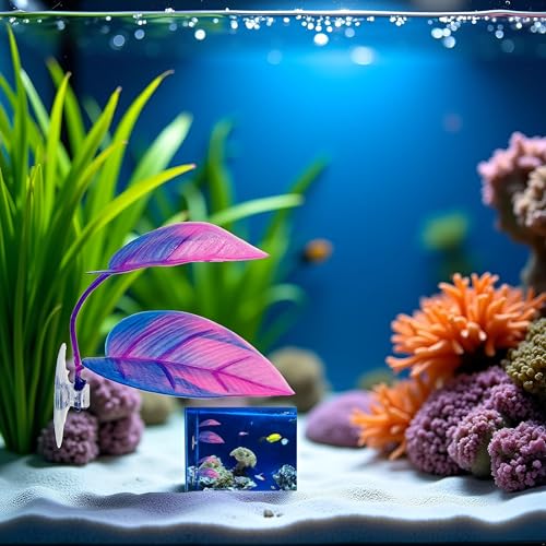Purple Betta Hammock - Betta Leaves | Simulated Aquarium Decorations Betta Bed | Fish Leaves| Tank Decor, for Flounder, Clownfish, Guppy| Vivid Suction Cup Mounted Betta Fish Aquarium Plants