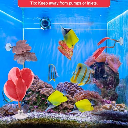 4pcs Betta Leaf Hammock, 4 Styles Adjustable Plastic Betta Bed Resting Spot Small Fish Tank Decor Decoration Accessories with Suction Cup & Bracket for Aquarium Four-Eyed Silk Fish Guppy to Rest (Red)