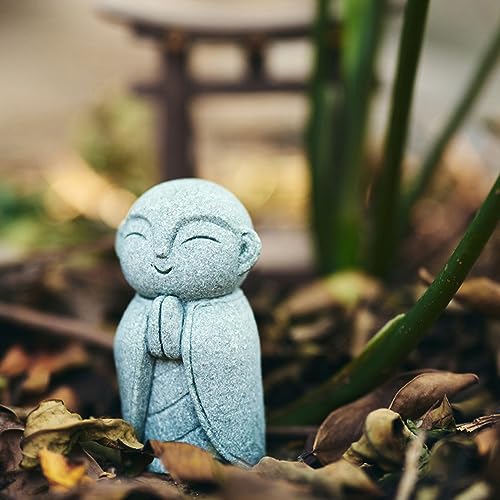 livelyfish Mini Monk Statue Japanese Buddha Figurine Feng Shui Praying Monk Statues Sandstone Sculptures for Fish Tank Aquarium Home Decoration, 10 - size: 10