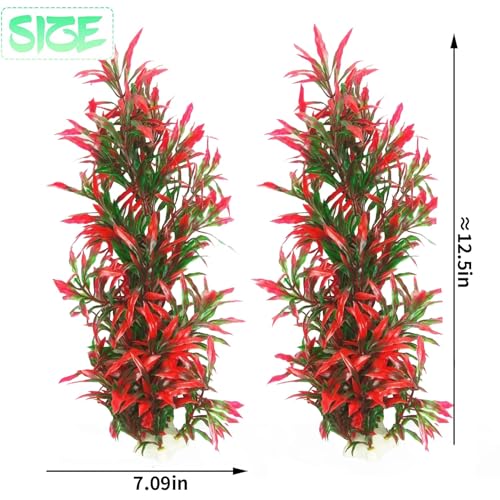 Large Aquarium Plants Artificial Water Seaweed 2 Pcs About 13 Inch for Fish Tank Decor Plastic Plant for Betta Shrimp Red Gladiolus - color: Red-13''(2pcs)