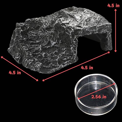 Axolotl Hide with Fish Feeding Dish Set, Axolotl Hideout for Aquariums, Bowl and Aquarium Hides for Axolotls Reptile Tortoise Fish, Hides for Tank, Turtle Tanks Decorations (Rock, M) - color: Rock