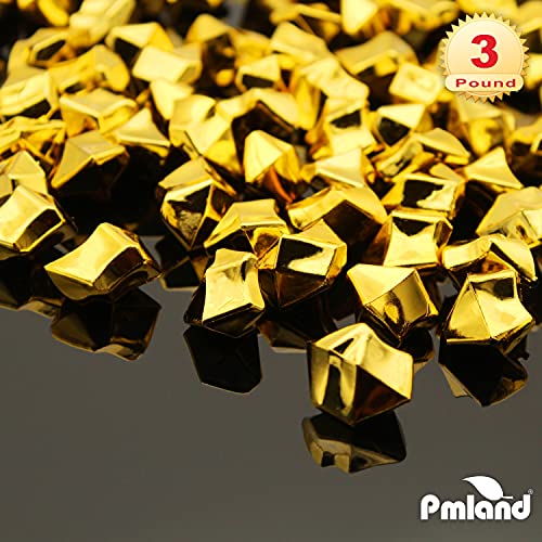PMLAND Clear Fake Ice Rocks – 550 Pcs Large Gold Acrylic Gems Crushed Plastic Diamonds, 3 Lbs / 2.25 Quarts Bulk Vase Filler for Centerpieces Wedding Theme Décor Wedding Table Scatter - color: Gold