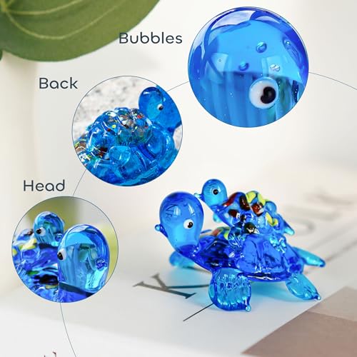 HDCRYSTALGIFTS 2.5'' Blown Glass Sea Turtle Figurines Collectible Gift for Mom Women, Handmade Glass Sea Animals Collection for Home Shelf Decor, Dollhouse Miniatures - color: Sea Turtle