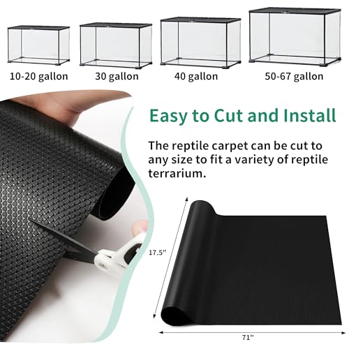 Bearded Dragon Tank Accessories, Reptile Mat, Reptile Terrarium Substrate Liner for Leopard Gecko, Lizard, Snake, Tortoise, Iguana Non-Adhesive Reptile Flooring (18"x72" Black) - color: 18x72" Black