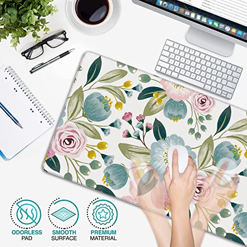Lovely Floral with Spring Flowers Extended Gaming Mouse Pad Large Desk Mat with Non-Slip Rubber Base and Stitched Edges,Keyboard Mouse Mat Desk Pad for Work,Game,Office,Home 35.4 * 15.7 Inch - color: Lovely Floral With Spring Flowers