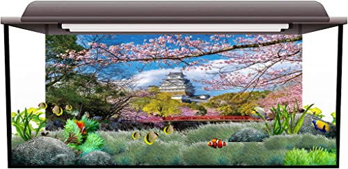 AWERT 36x20 inches Spring Nature Aquarium Background Spring Pink Flowers Cherry Japanese Temple Fish Tank Background Vinyl Background - size: 36x20in/90x50cm