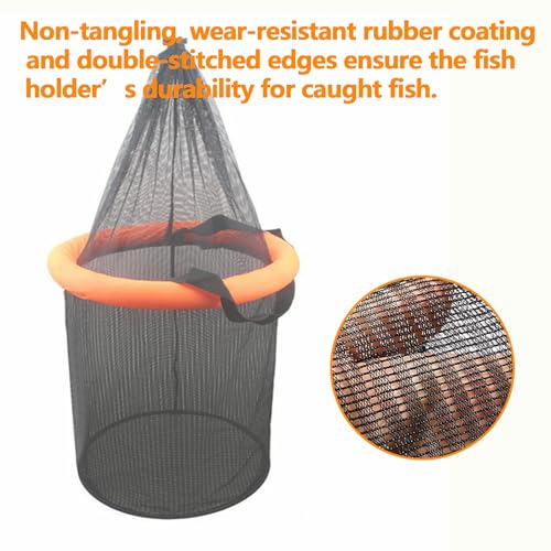 Floating Fish Basket for Live Caught, Foldable Fishing Holder Minnow Bucket Portable Collapsible Fishing Net Storage Cage for Live Fish Bait Live Well