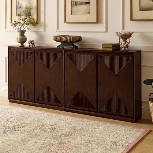 LKTART Narrow Sideboard Buffet Storage Cabinet with Solid Wood Doors,Mid Century Modern Accent Credenza Cabinet,Media Console Table for Kitchen, Living Room, Entryway-Dark Walnut,2 Pieces - color: D- Dark Walnutt, size: 2 Pieces