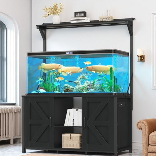 DWVO 40-120 Gallon Fish Tank Stand with Power Outlets, Heavy Duty Aquarium Stand with Storage, Metal Reptile Terrariums Table for Turtle Accessories Storage,1100LBS Capacity, Black - color: Black, size: 49''L*24''W*69''H