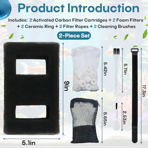 2-Pack A1376 Aquarium Filter Media Replacement Kit Fit for Most Desktop & Standard Aquariums, Complete Filtration Set for Clear Water & Easy Maintenance